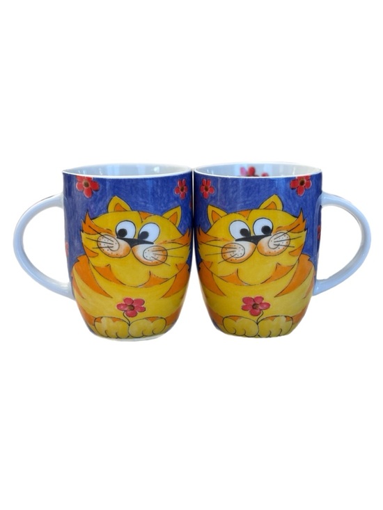 Konitz Other - Konitz Bright Yellow Cat Floral Porcelain Mug Set of 2